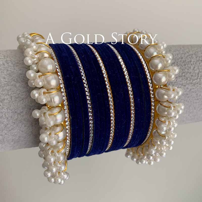 FAREEHA VELVET BANGLES SET BLUE
