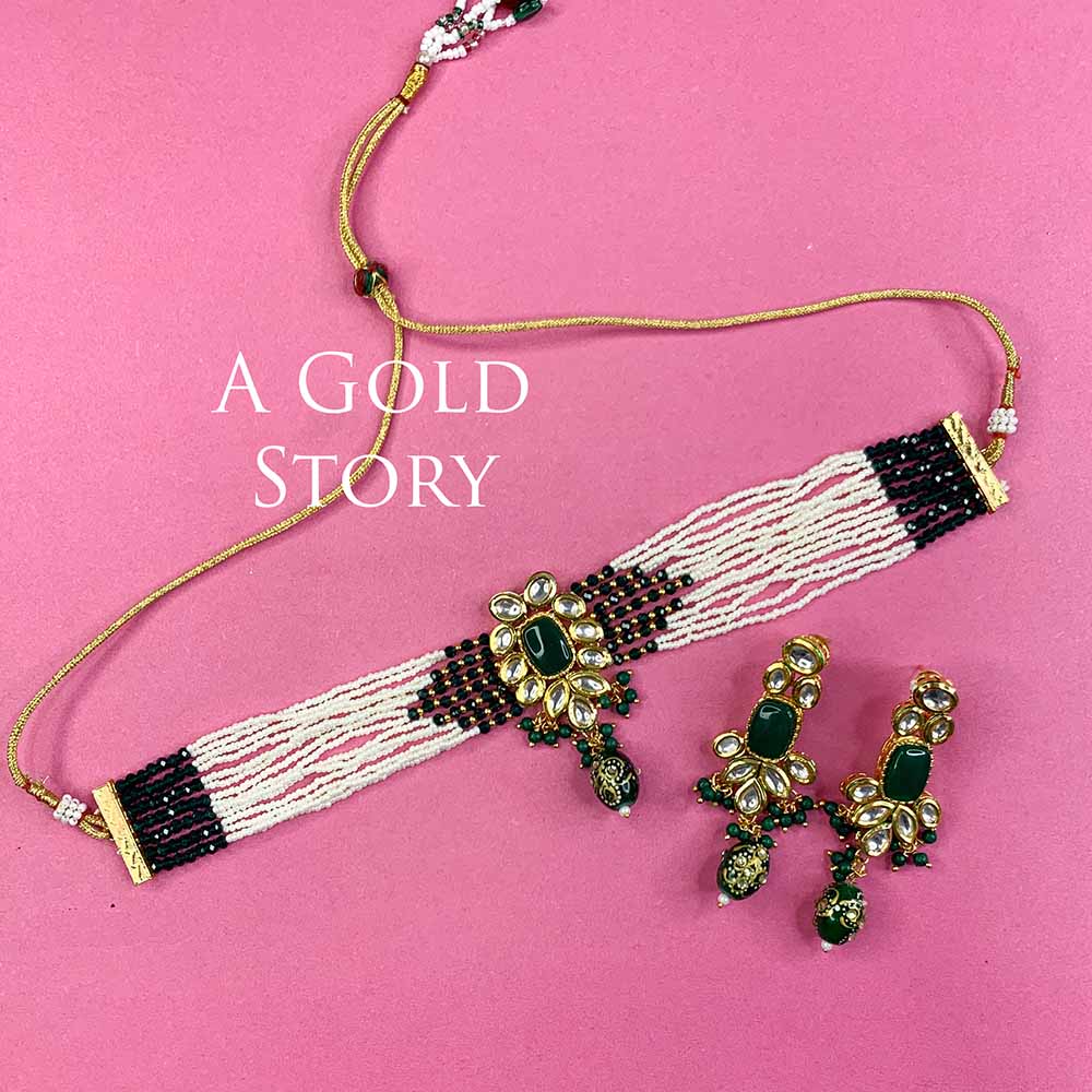 RABIHA KUNDAN CHOKER SET EMERALD GREEN
