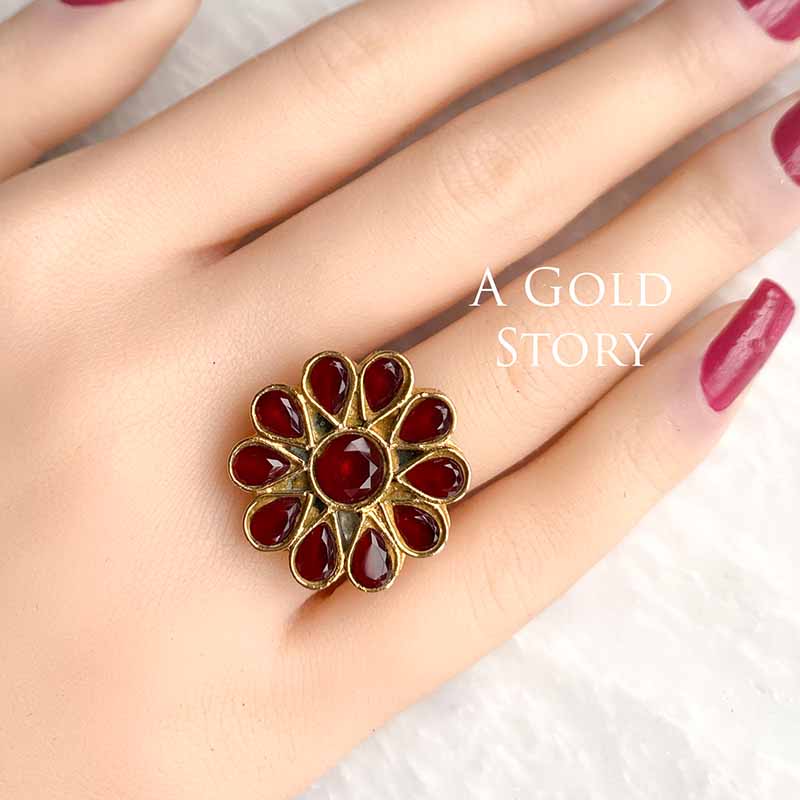 AMIMA KUNDAN RING RED/ MAROON