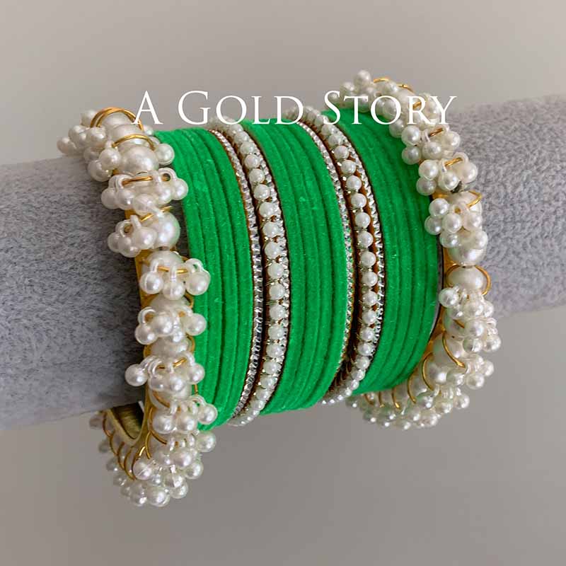 TABEER VELVET BANGLES SET PARROT GREEN