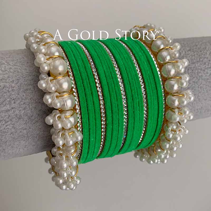FAREEHA VELVET BANGLES SET PERROT GREEN
