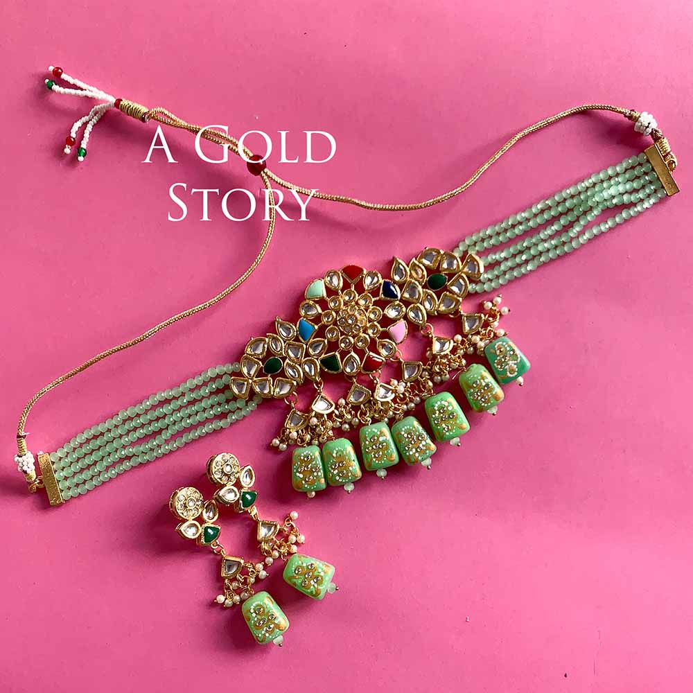 NAGHEEN KUNDAN CHOKER SET GREEN