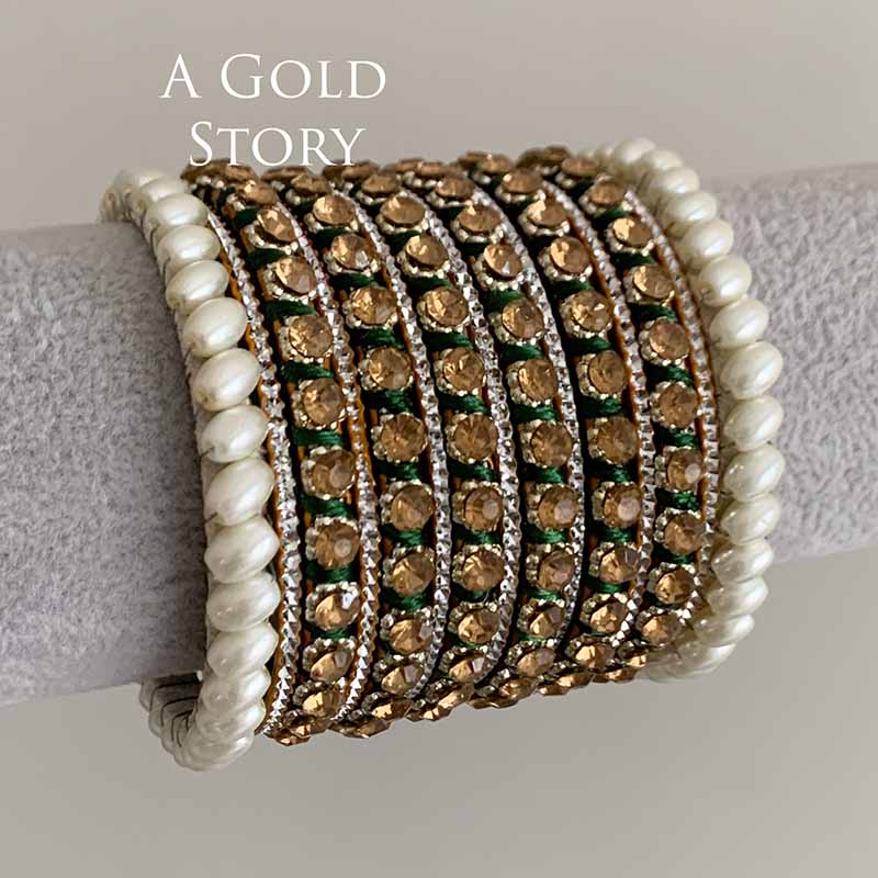 FALISHA BANGLES SET GREEN & CHAMPAGNE