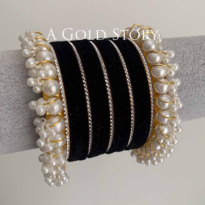 FAREEHA VELVET BANGLES SET BLACK