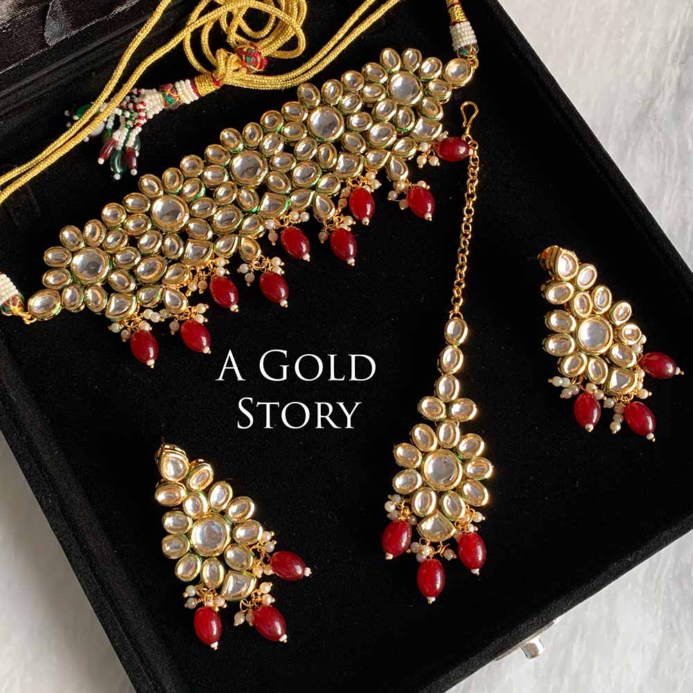 MAHIN KUNDAN CHOKER SET MAROON/ RED