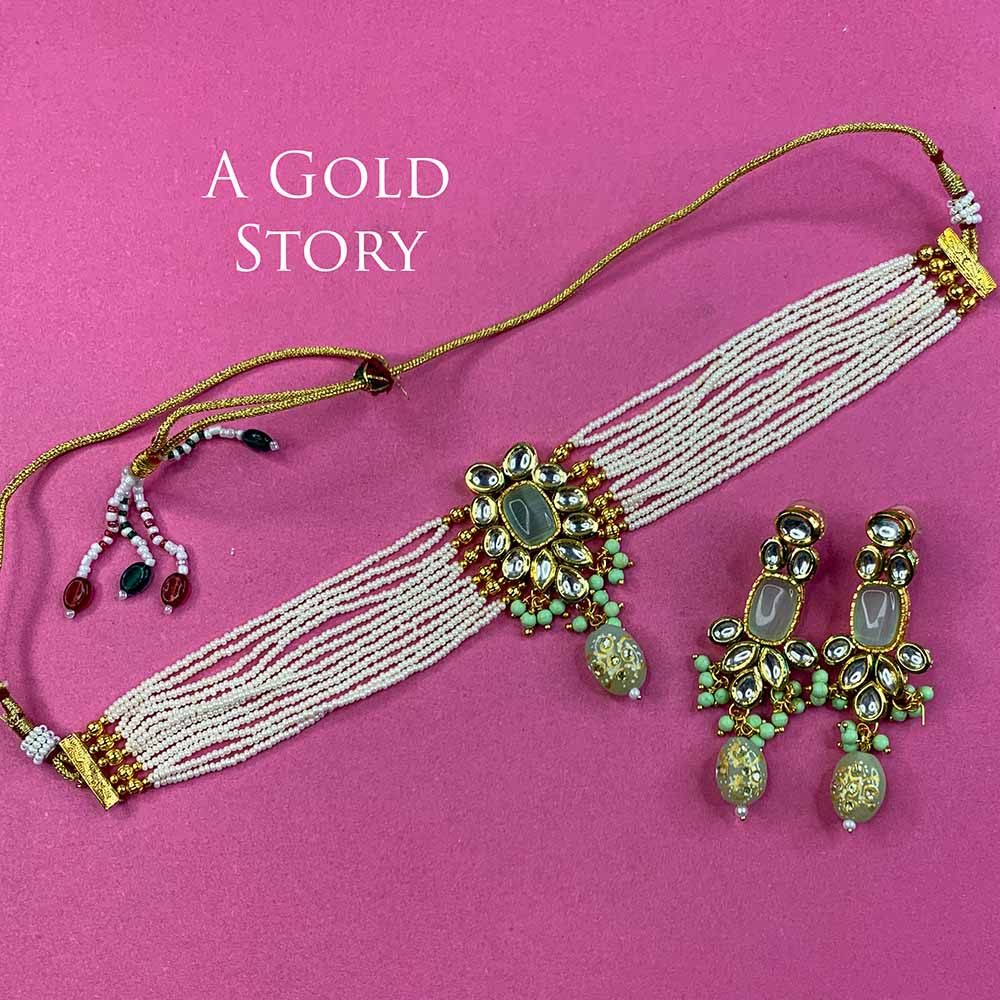 RABIHA KUNDAN CHOKER SET GREEN