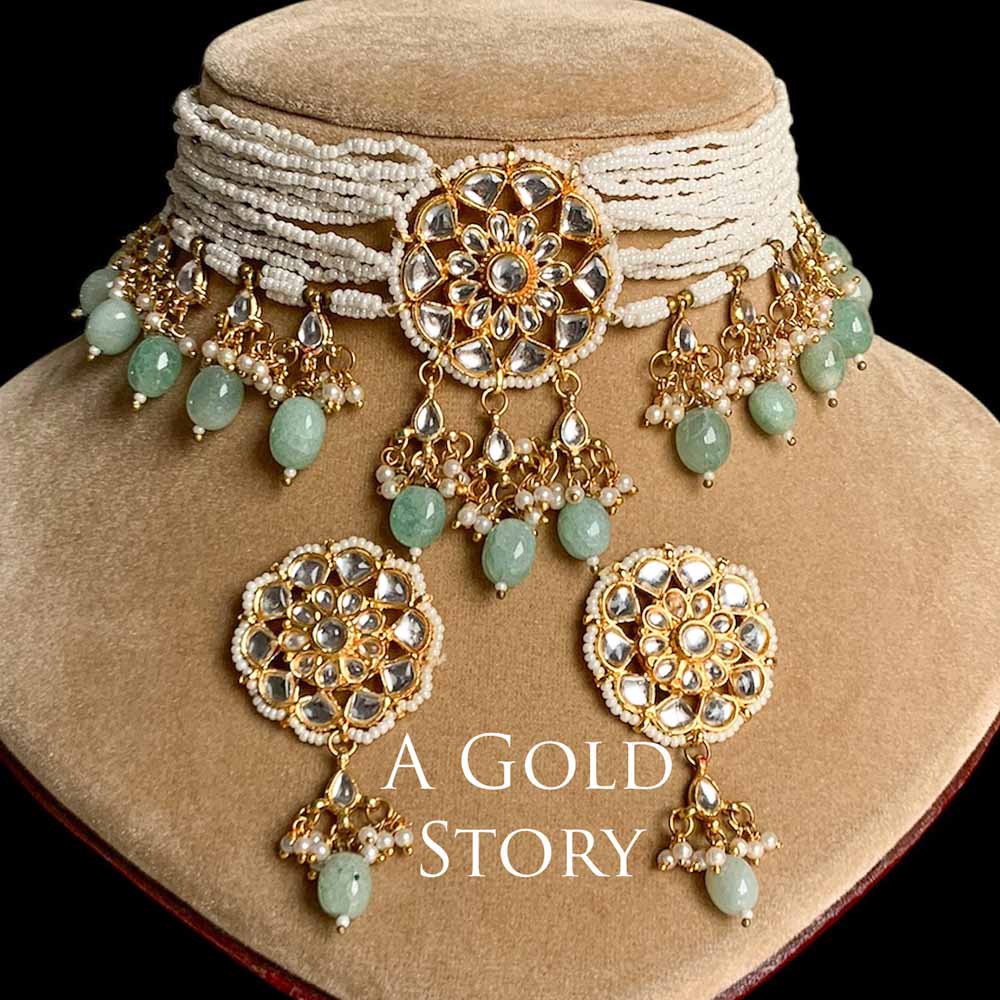 IBRIZ KUNDAN CHOKER SET SEA GREEN