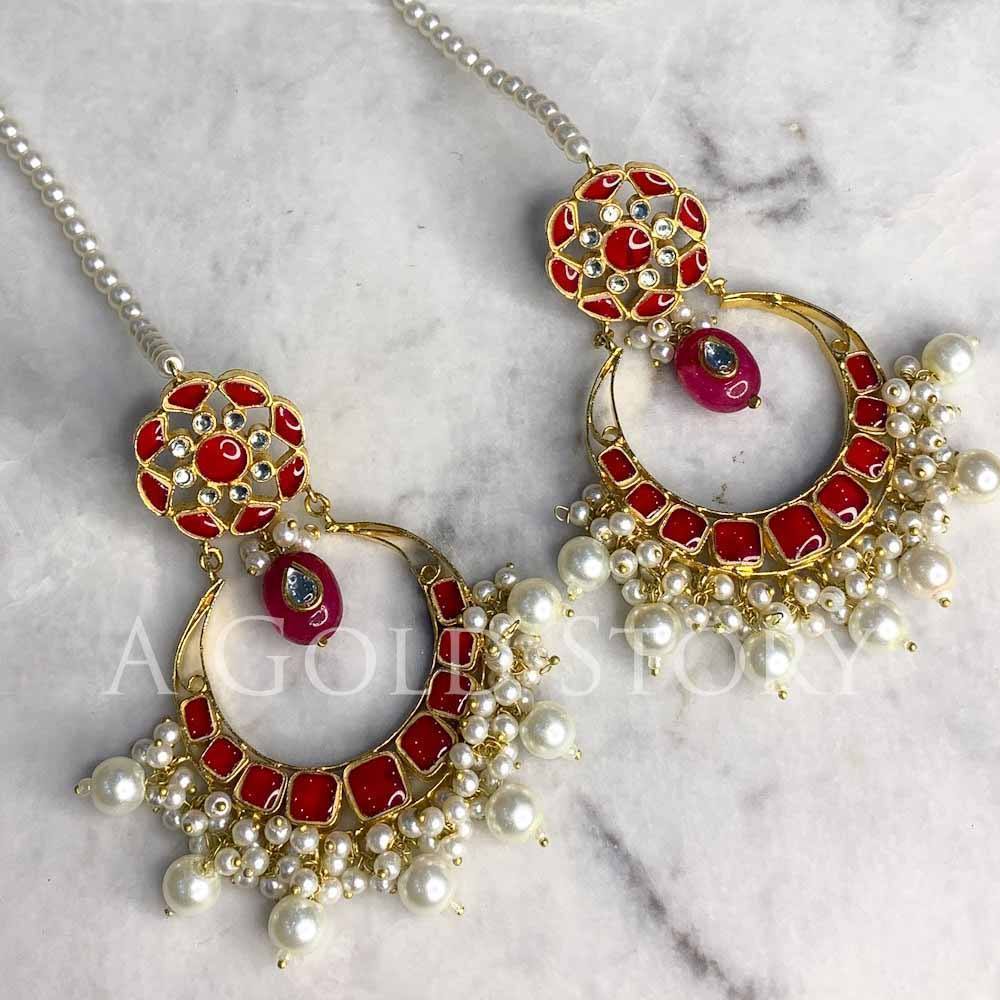 RANG MAHAL KUNDAN EARRINGS RED
