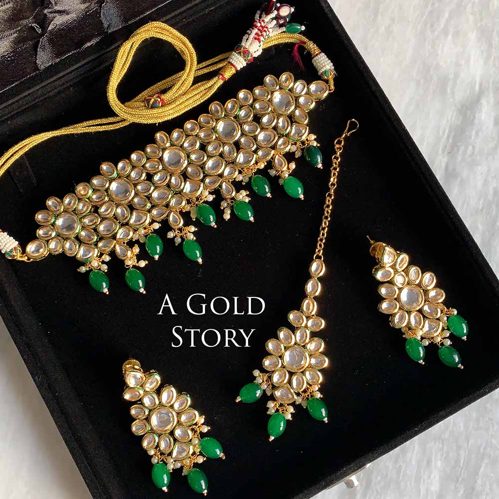 MAHIN KUNDAN CHOKER SET GREEN