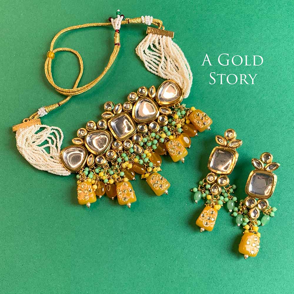NABIHA KUNDAN CHOKER SET YELLOW