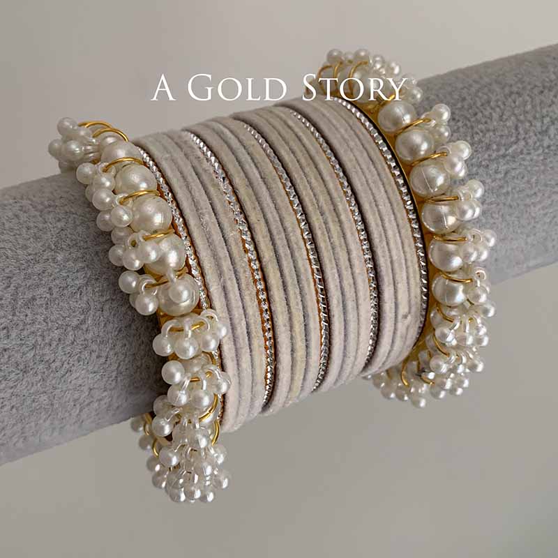 FAREEHA VELVET BANGLES SET WHITE