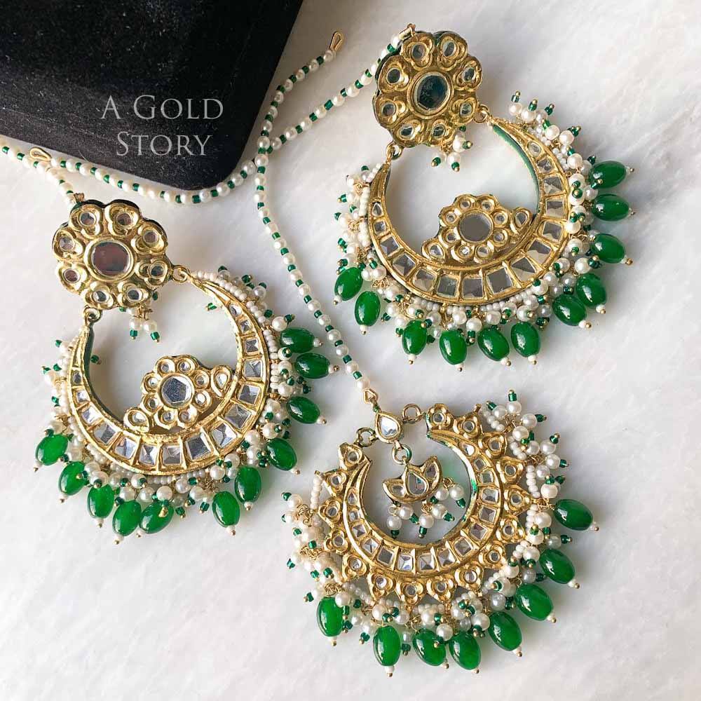 RUPA EARRINGS AND TIKKA GREEN