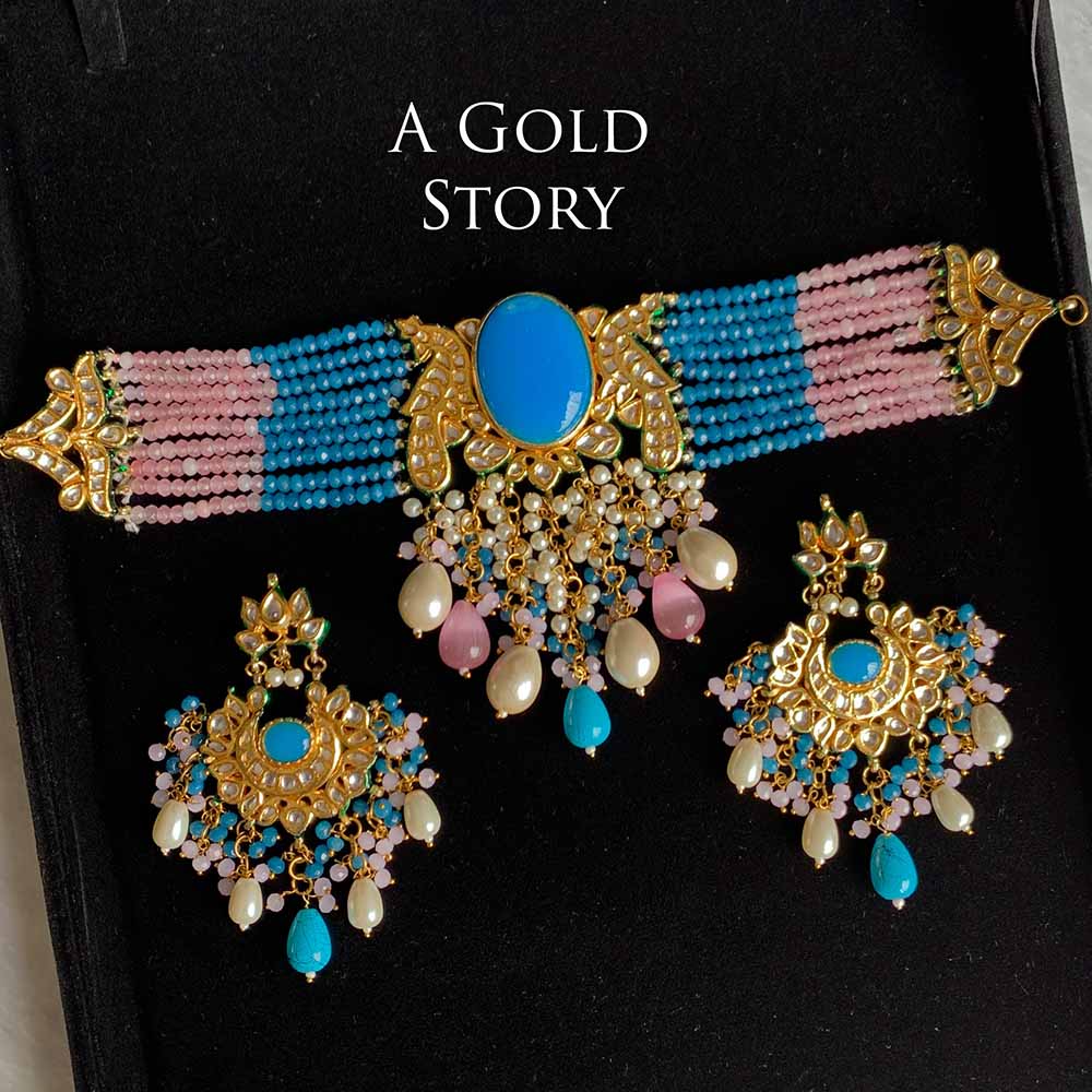 MAHSIMA CHOKER SET FEROZI AND PINK