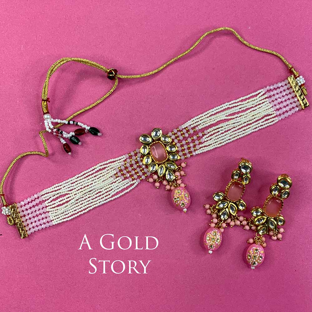 RABIHA KUNDAN CHOKER SET PINK