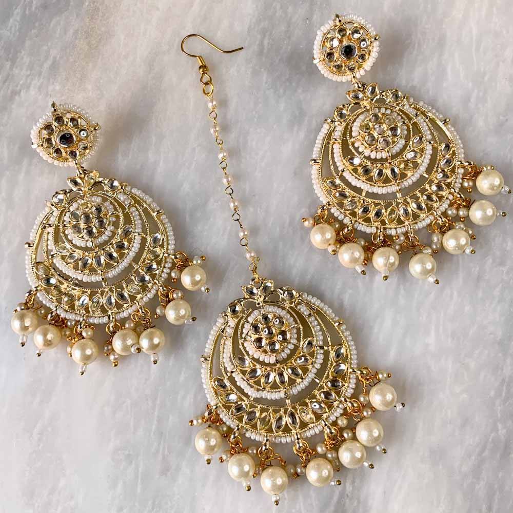 CYRA KUNDAN EARRINGS PEARL - A GOLD STORY