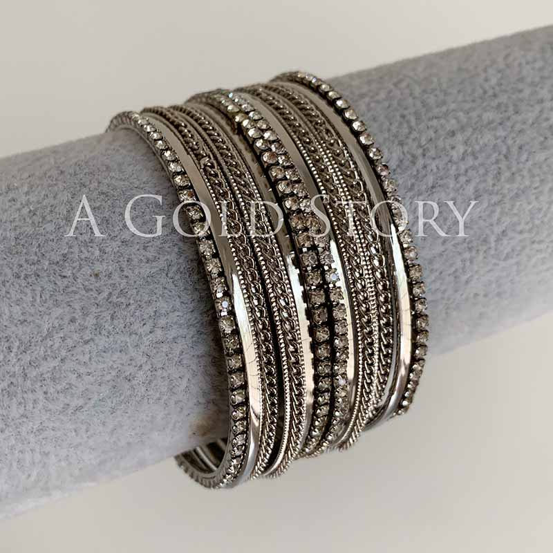 AREEBA SILVER METAL BANGLES SET