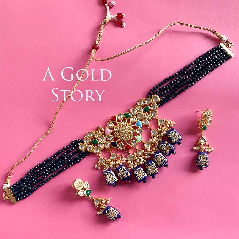 NAGHEEN KUNDAN CHOKER SET BLUE