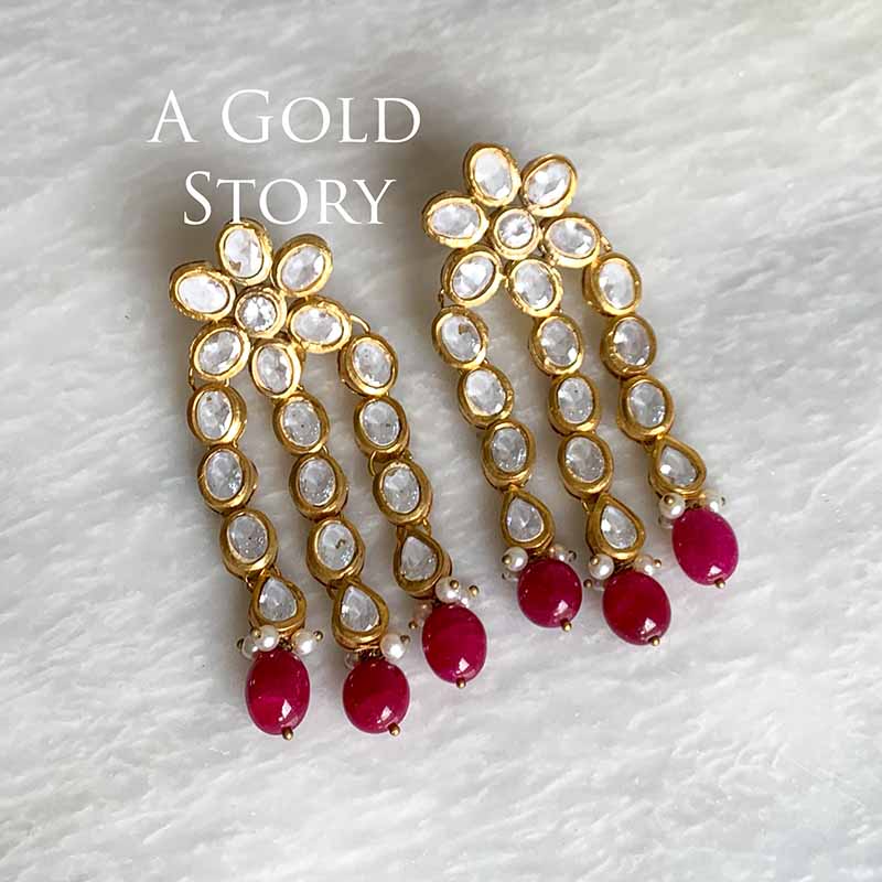 ANAMTA KUNDAN POLKI EARRINGS RED