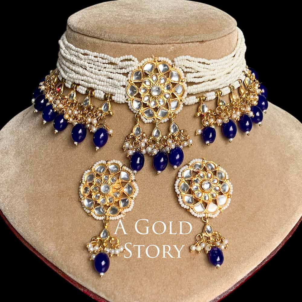 IBRIZ KUNDAN CHOKER SET BLUE