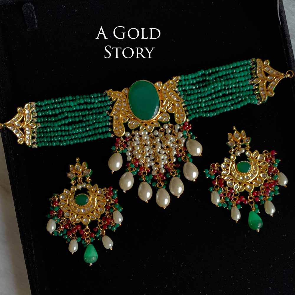 MAHSIMA CHOKER SET EMERALD GREEN
