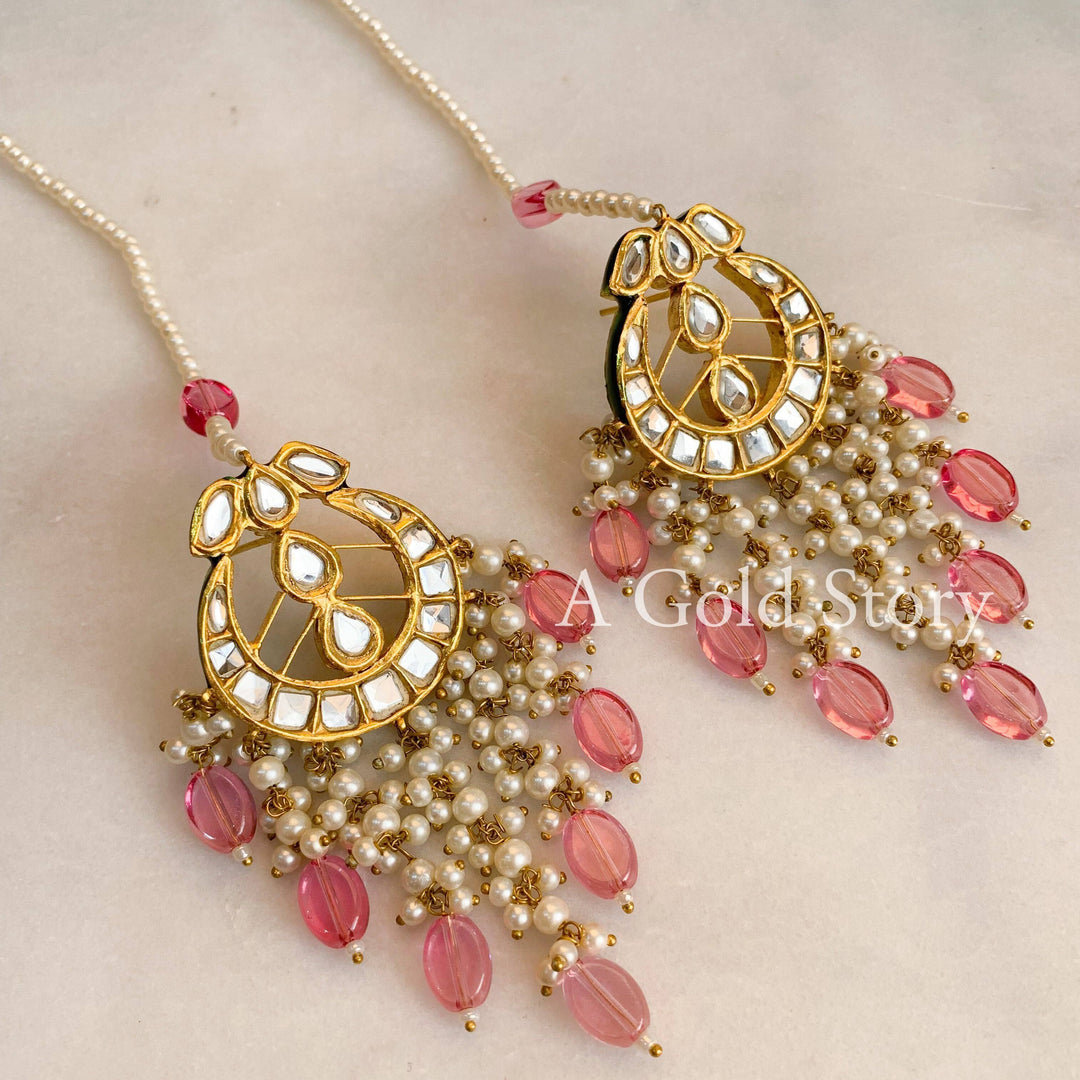 MAHIMA KUDAN EARRINGS BABY PINK - A GOLD STORY