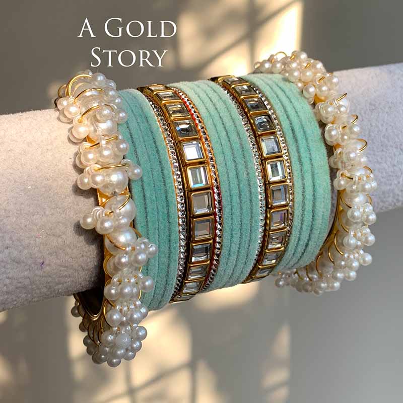 ALMAS VELVET BANGLES SET TEAL