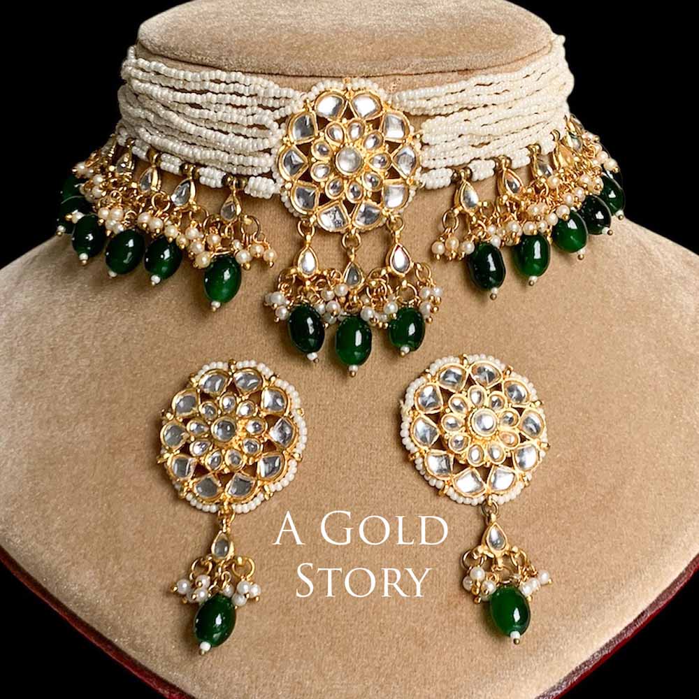 IBRIZ KUNDAN CHOKER SET EMERALD GREEN