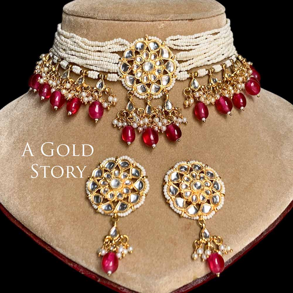 IBRIZ KUNDAN CHOKER SET HOT PINK