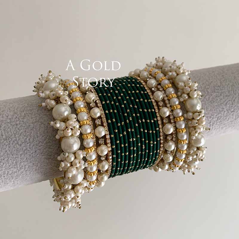 JAWARIA BANGLES SET EMERALD GREEN