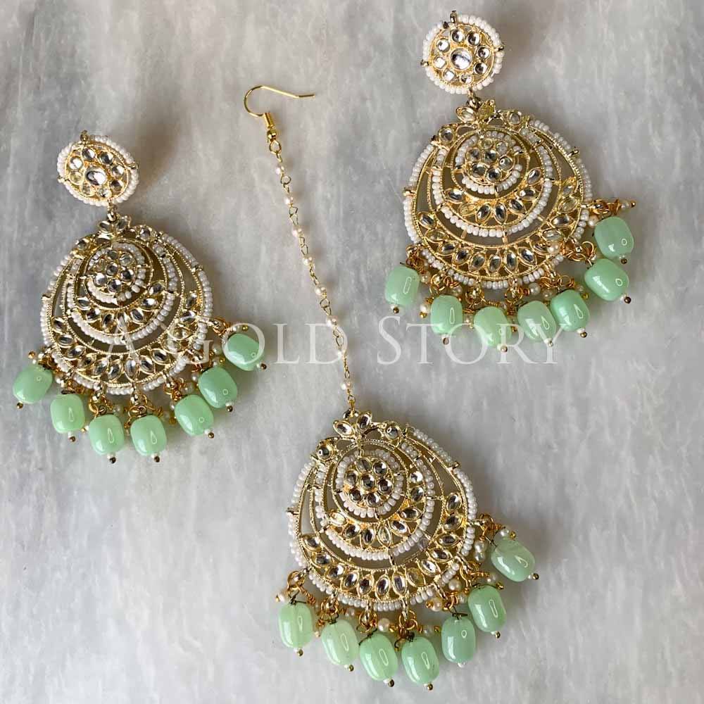 CYRA KUNDAN EARRINGS SEA GREEN/ MINT - A GOLD STORY