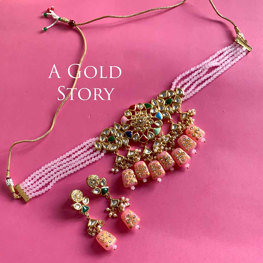 NAGHEEN KUNDAN CHOKER SET PINK