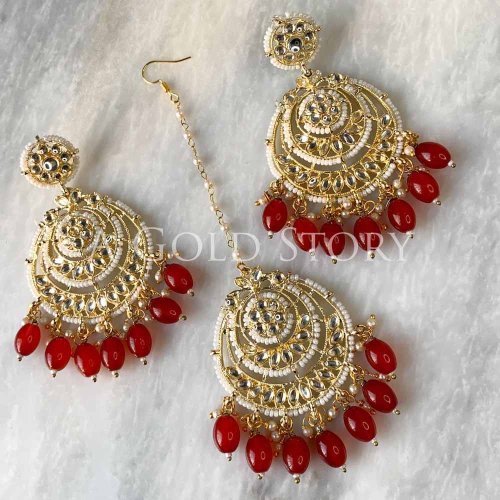 CYRA KUNDAN EARRINGS RED - A GOLD STORY