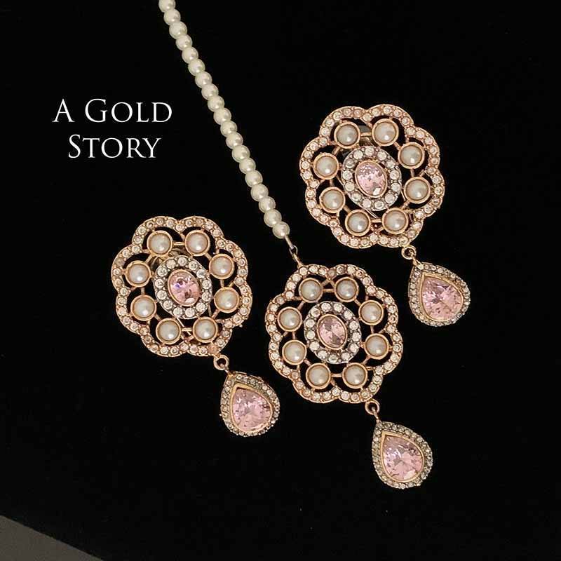 SAANVI EARRINGS AND TIKKA SET PINK