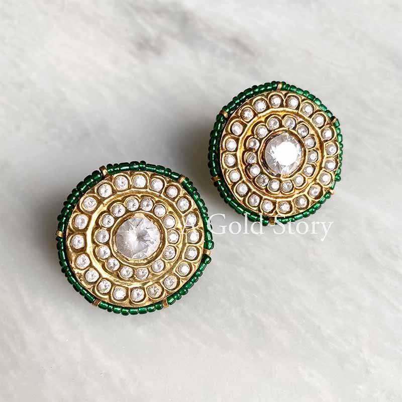 POLKI EAR STUDS GREEN - A GOLD STORY