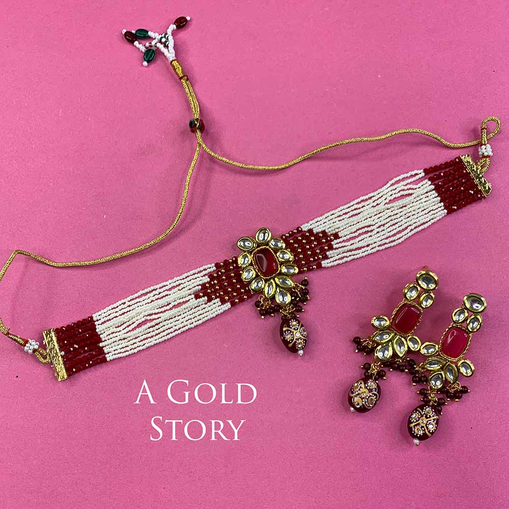 RABIHA KUNDAN CHOKER SET RED/ MAROON