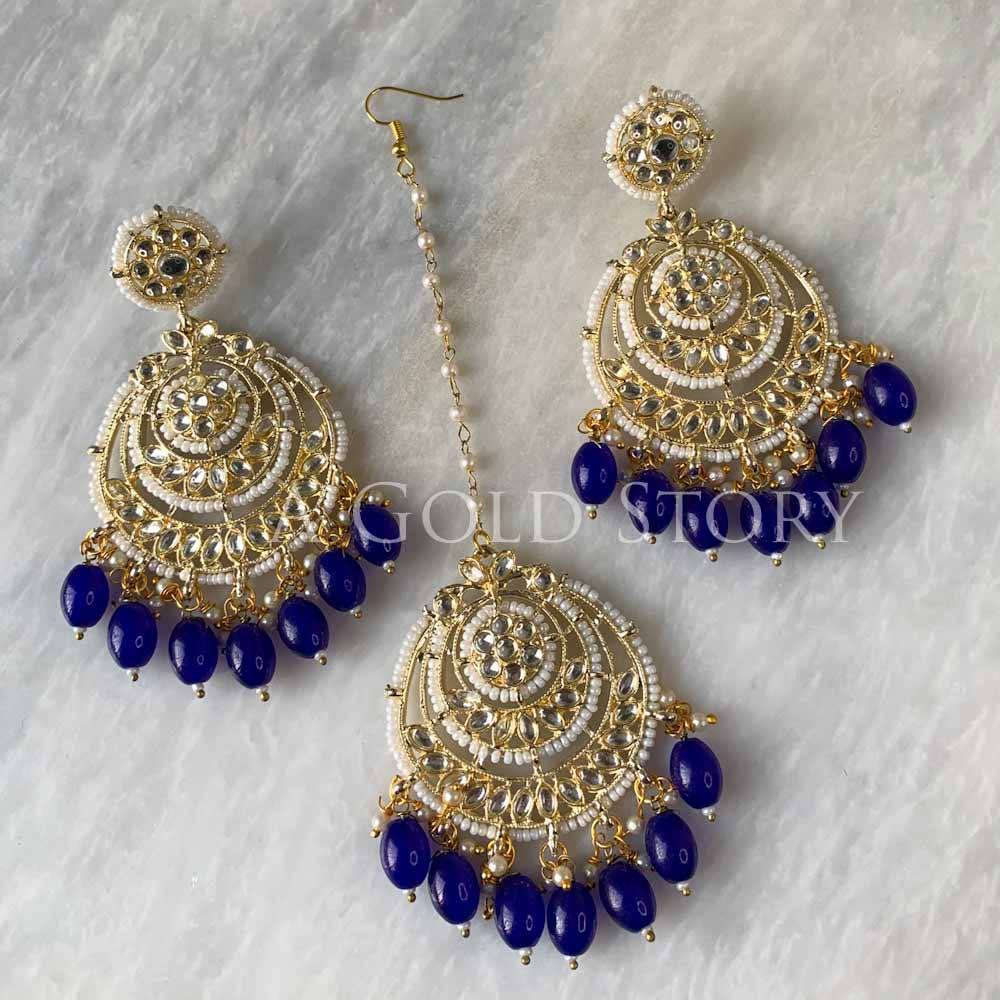 CYRA KUNDAN EARRINGS BLUE - A GOLD STORY