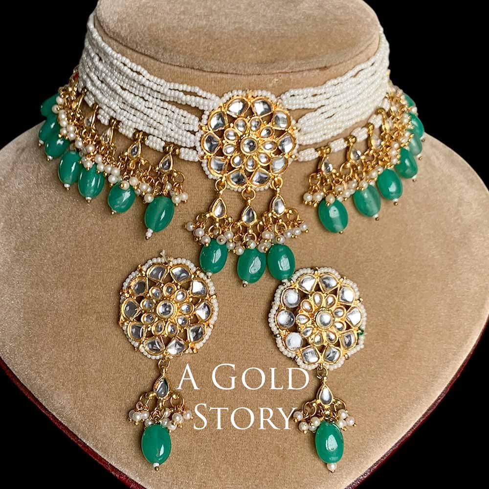 IBRIZ KUNDAN CHOKER SET GREEN
