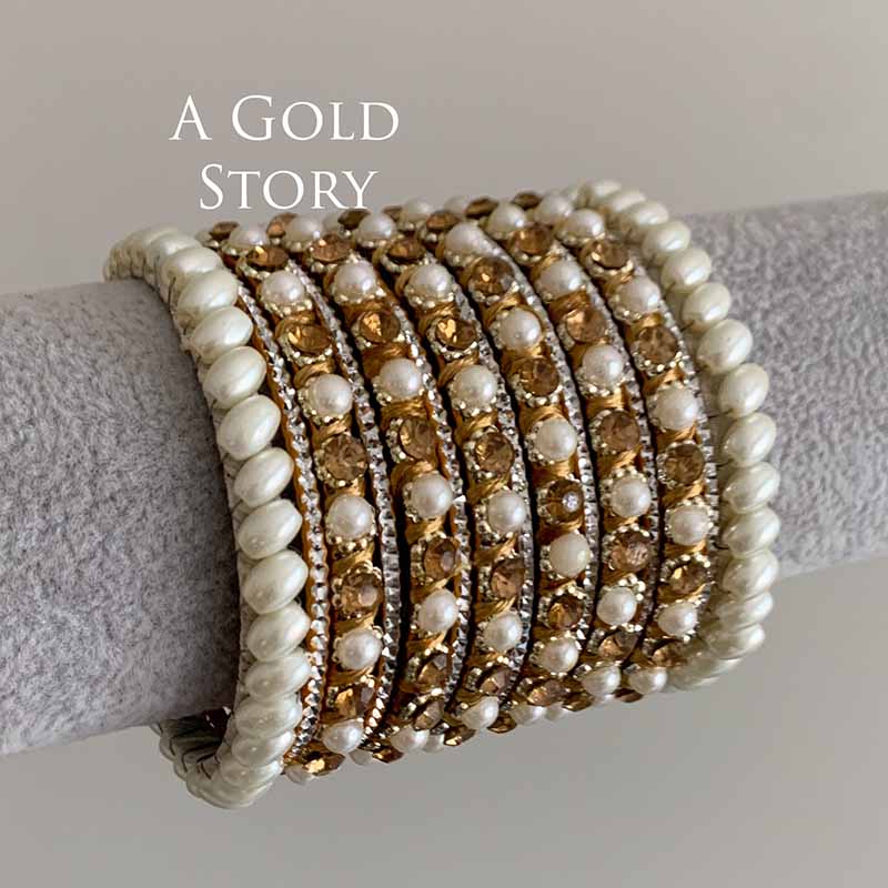 FALISHA BANGLES SET PEARL & CHAMPAGNE