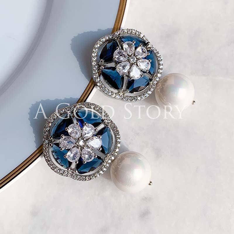 FARINA EAR STUDS BLUE SILVER - A GOLD STORY