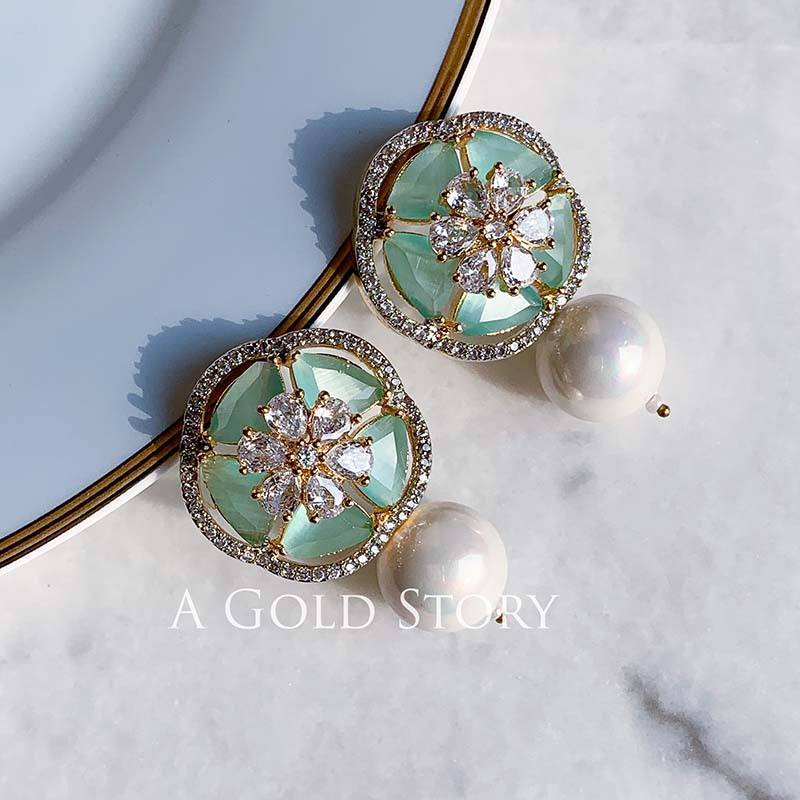 FARINA EAR STUDS SEA GREEN GOLDEN - A GOLD STORY