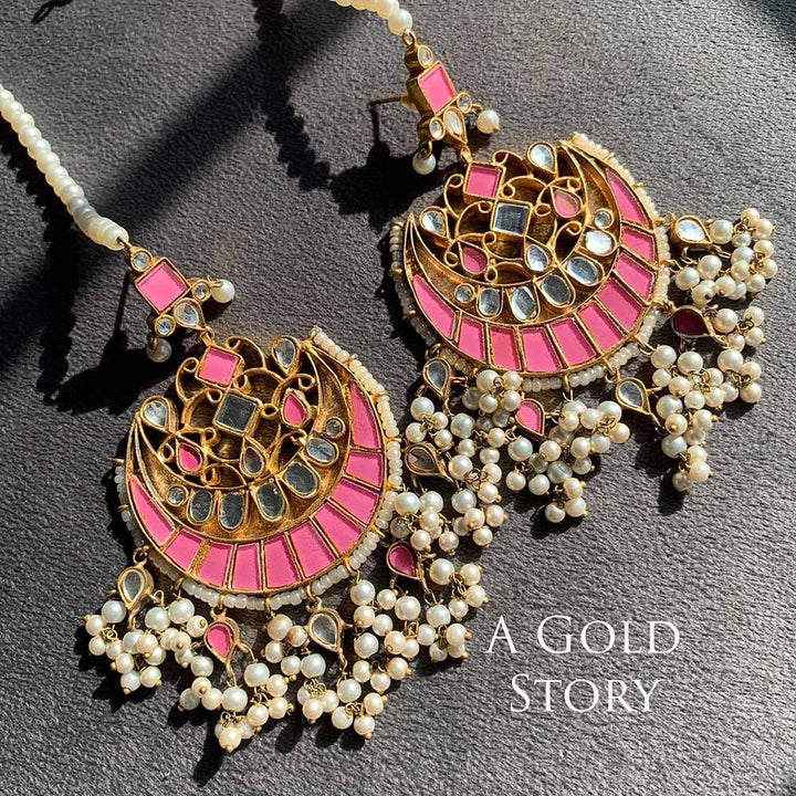 DILNASHEEN KUNDAN EARRINGS AND TIKKA PINK