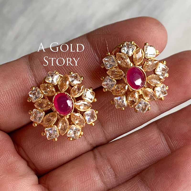 AJRADA EARRINGS AND RING SET MAGENTA