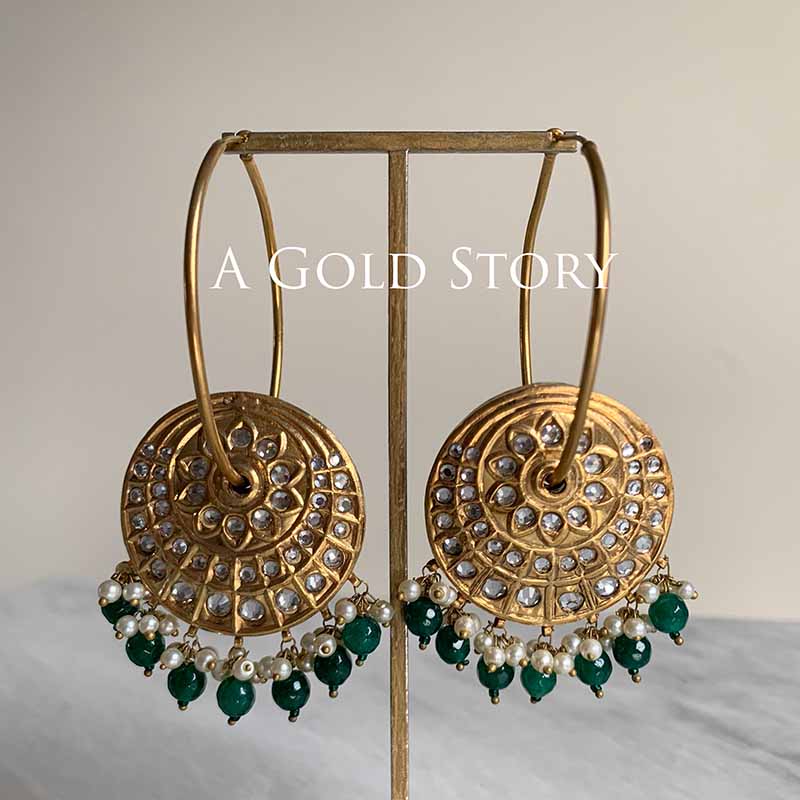 DINARAH KUNDAN EARRINGS EMERALD GREEN