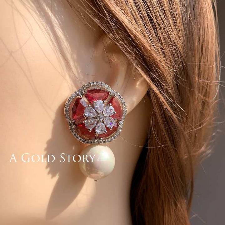 FARINA EAR STUDS RED SILVER