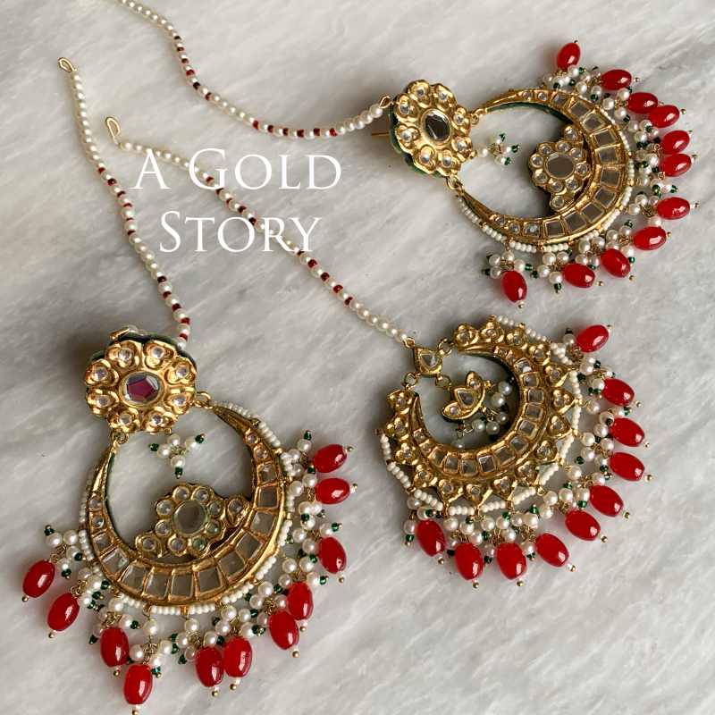 RUPA EARRINGS AND TIKKA RED