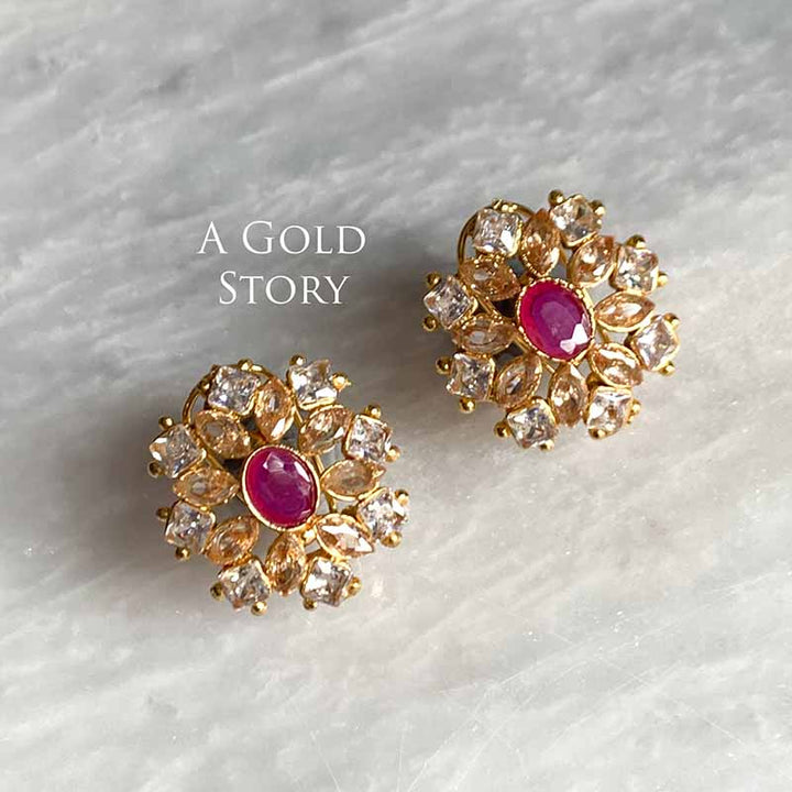AJRADA EARRINGS AND RING SET MAGENTA