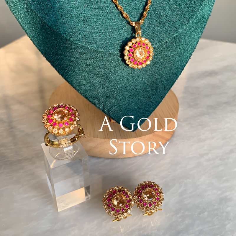 ALHINA PENDANT SET CHAMPAGNE & RUBY