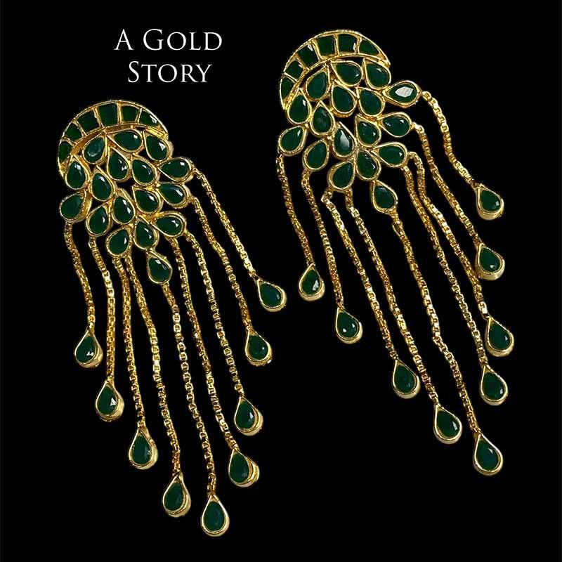 KUNDAN SHOWER EARRINGS GREEN