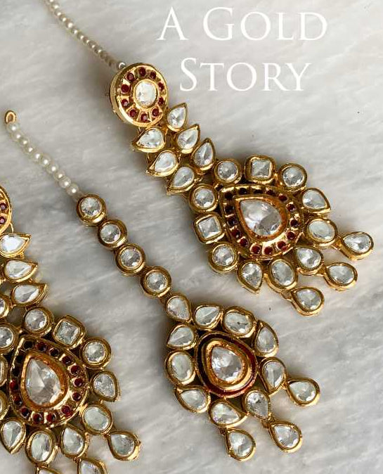 AARIANA KUNDAN EARRINGS AND TIKKA RED/ MAROON