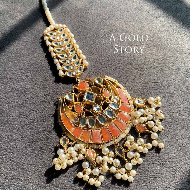 DILNASHEEN KUNDAN EARRINGS AND TIKKA PEACH